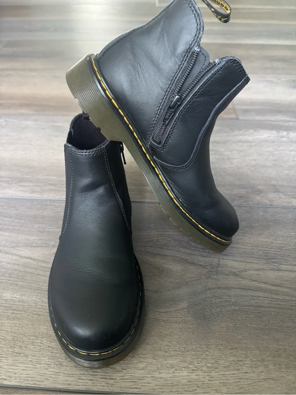 Black Leather Mens Size 4 Zip Chelsea Boots with Yellow Stitch Detail